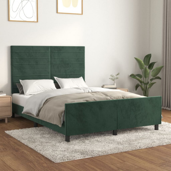 Estructura cama con cabecero terciopelo verde oscuro 140x200 cm D