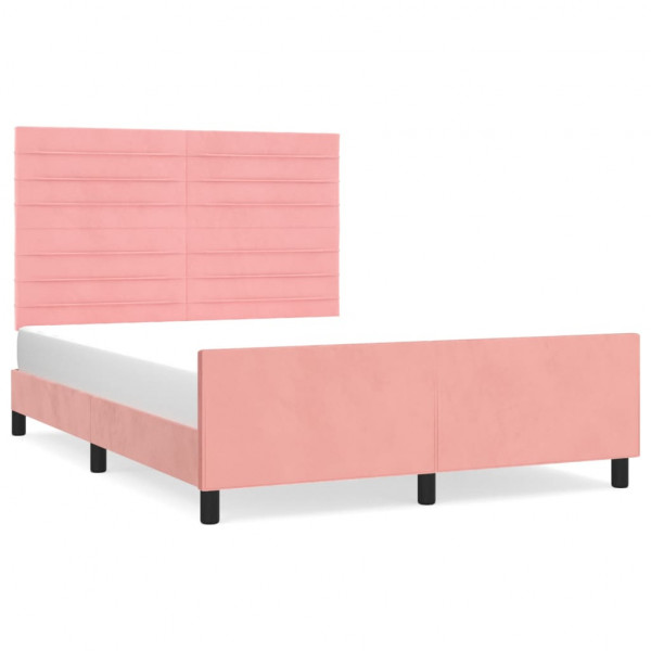 Estrutura de cama c/ cabeceira 140x200 cm veludo rosa M 2