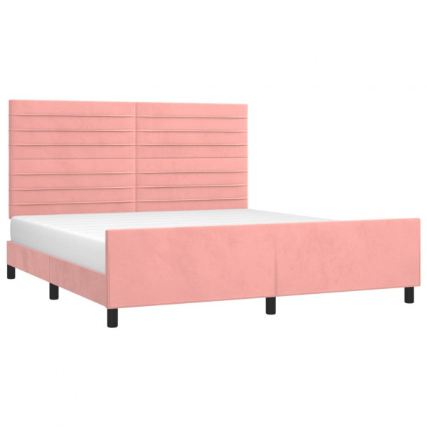 Estrutura de cama c/ cabeceira 160x200 cm veludo rosa M 3