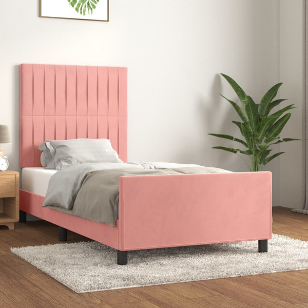 Estructura de cama con cabecero de terciopelo rosa 80x200 cm D