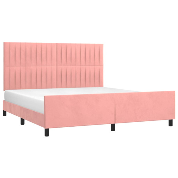 Estrutura de cama c/ cabeceira 160x200 cm veludo rosa M 3