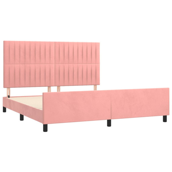Estructura de cama con cabecero de terciopelo rosa 160x200 cm M 4