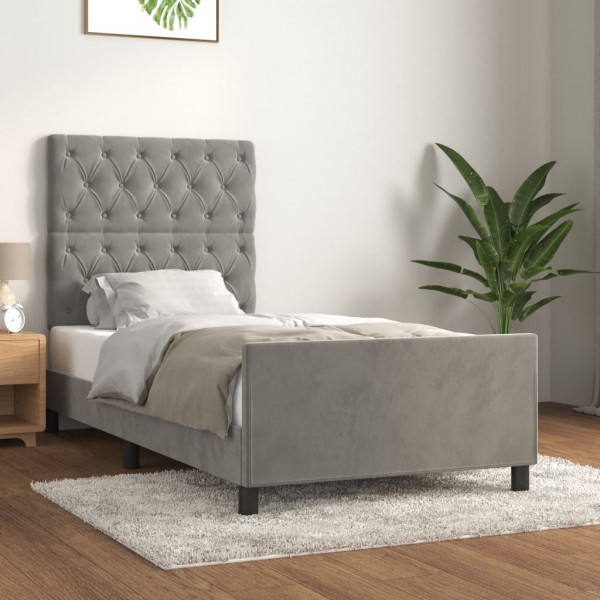 Estructura de cama con cabecero terciopelo gris claro 80x200 cm D