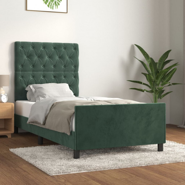 Estructura cama con cabecero terciopelo verde oscuro 80x200 cm D