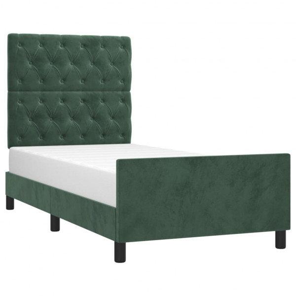 Estructura cama con cabecero terciopelo verde oscuro 80x200 cm M 3