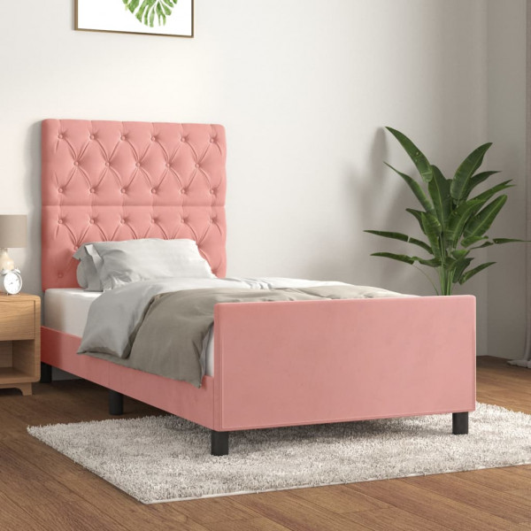 Estructura de cama con cabecero de terciopelo rosa 80x200 cm D