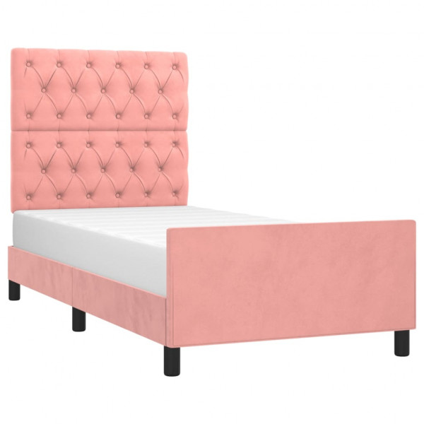 Estrutura de cama c/ cabeceira 80x200 cm veludo rosa M 3