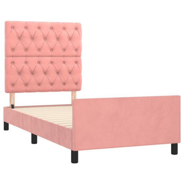 Estrutura de cama c/ cabeceira 80x200 cm veludo rosa M 4