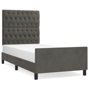 Estrutura de cama sem colchão 90x200 cm veludo cinzento-escuro H