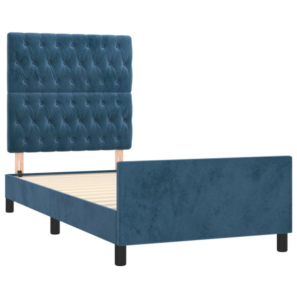 Estructura cama con cabecero terciopelo azul oscuro 90x200 cm M 4