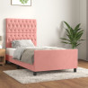 Estructura de cama con cabecero de terciopelo rosa 90x200 cm 1