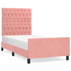 Estructura de cama con cabecero de terciopelo rosa 90x200 cm H
