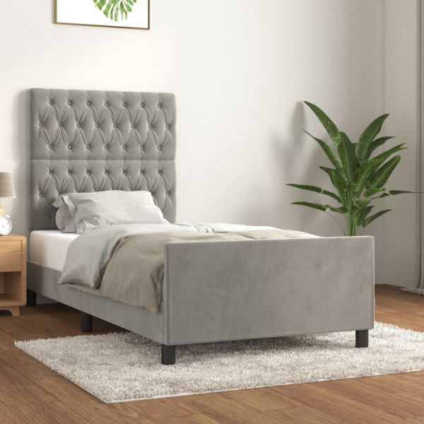Estructura de cama con cabecero terciopelo gris claro 100x200cm D