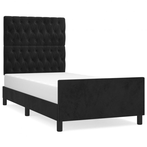 Estrutura de cama sem colchão 100x200 cm veludo preto M 2
