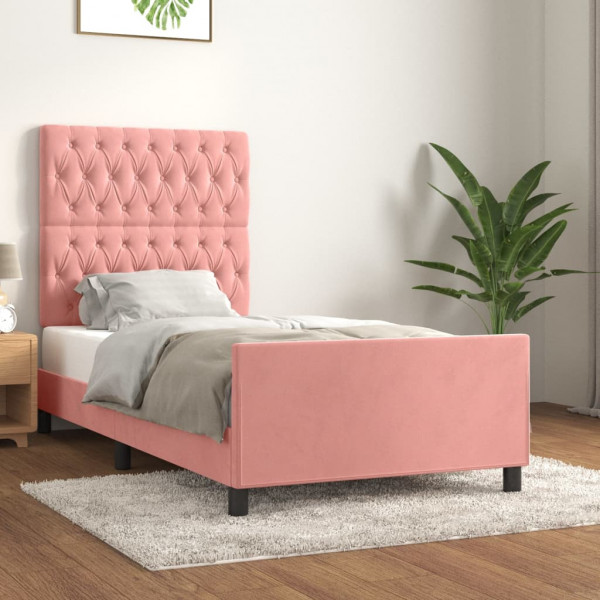 Estructura de cama con cabecero de terciopelo rosa 100x200 cm D