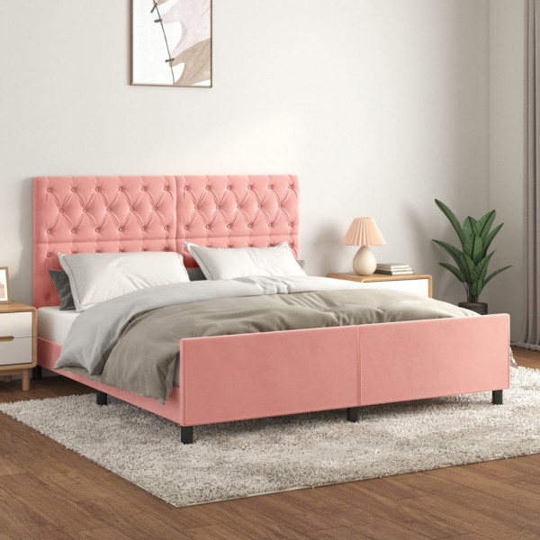 Estructura de cama con cabecero de terciopelo rosa 160x200 cm D