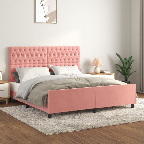 Estructura de cama con cabecero de terciopelo rosa 180x200 cm D