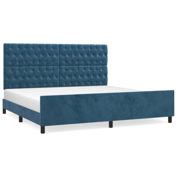 Estructura cama con cabecero terciopelo azul oscuro 200x200 cm M 2