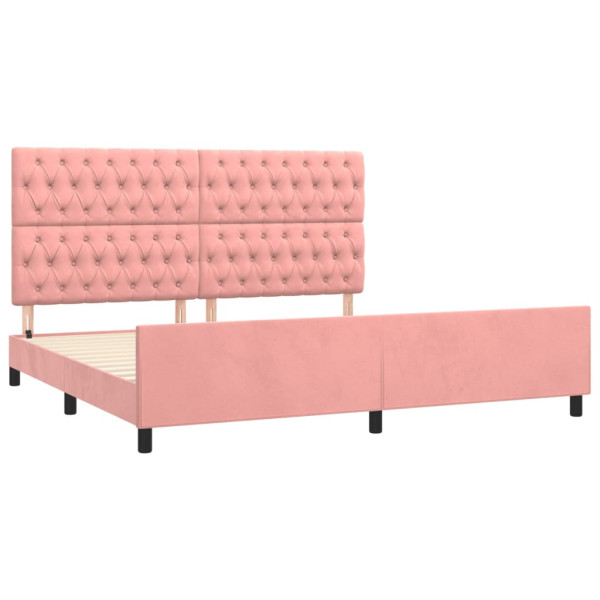 Estructura de cama con cabecero de terciopelo rosa 200x200 cm M 4