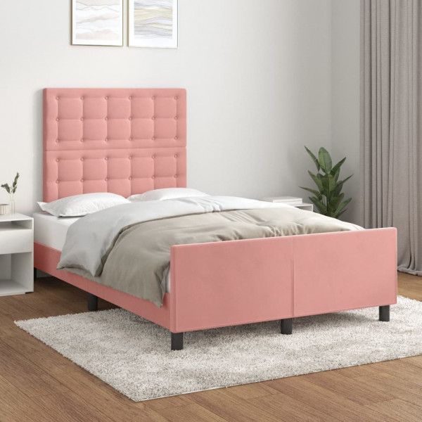 Estructura de cama con cabecero de terciopelo rosa 120x200 cm D