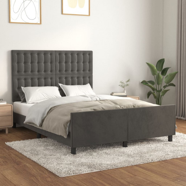 Estructura cama con cabecero terciopelo gris oscuro 140x190 cm D