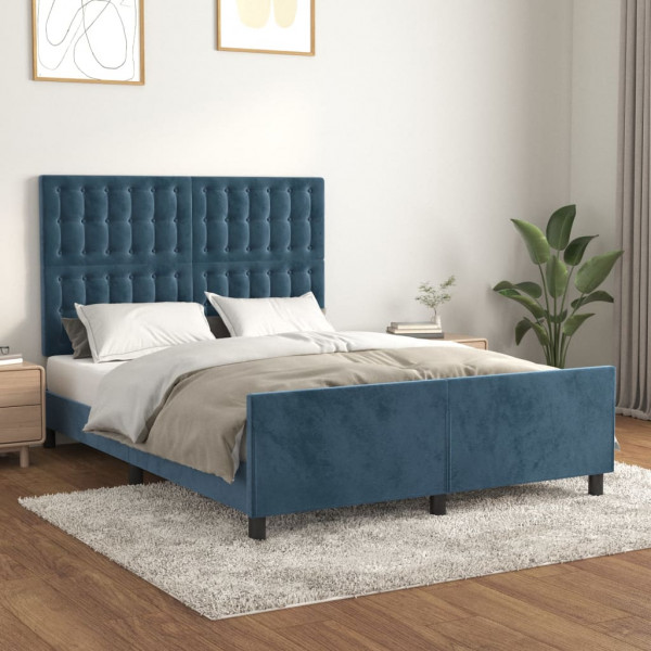 Estructura cama con cabecero terciopelo azul oscuro 140x200 cm D