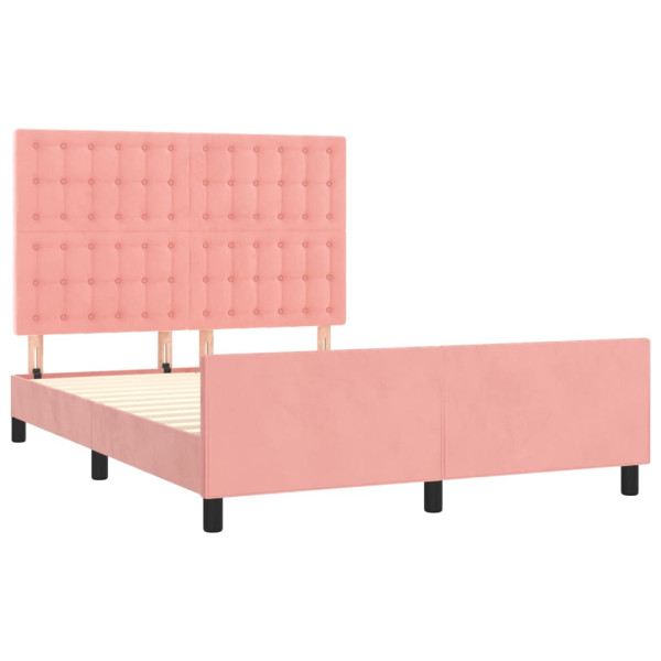 Estrutura de cama c/ cabeceira 140x200 cm veludo rosa M 4