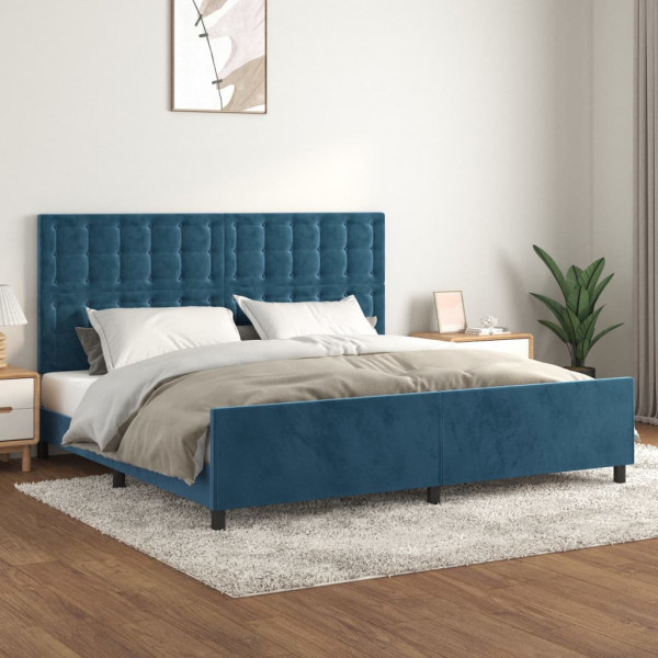 Estructura cama con cabecero terciopelo azul oscuro 200x200 cm D