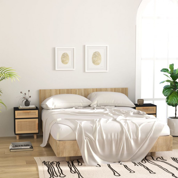 Mesitas de noche 2 uds madera maciza pino negro ratán natural M 4