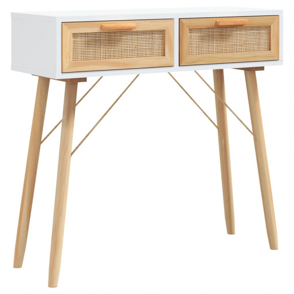 Mesa consola 80x30x75 cm pinho maciço e vime natural branco M 2