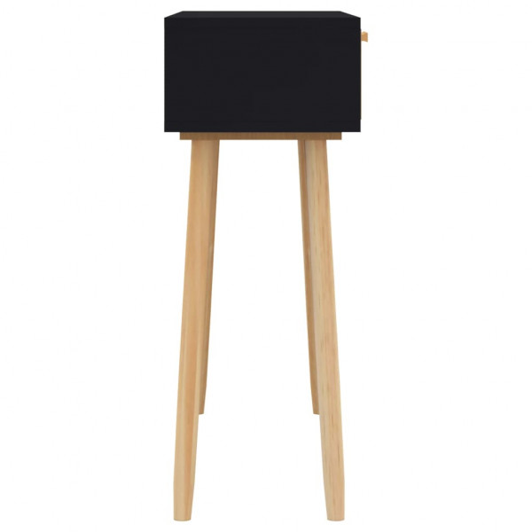 Mesa consola 80x30x75 cm pinho maciço e vime natural preto M 4