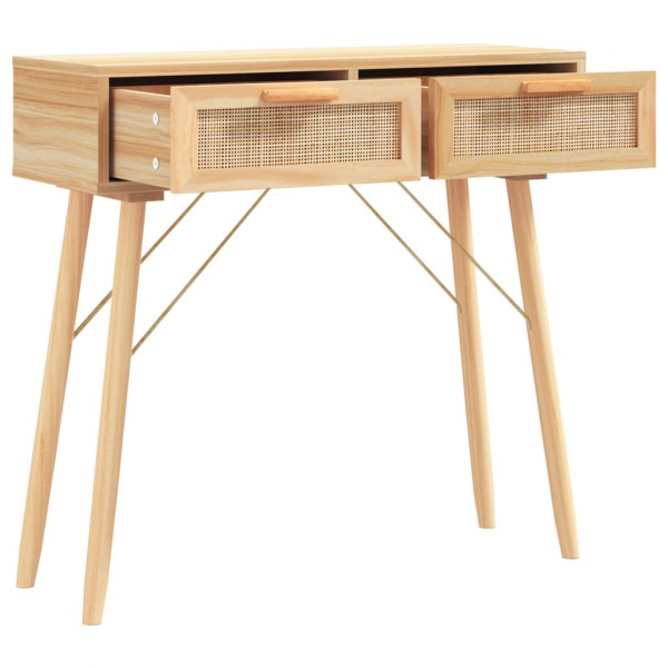 Mesa consola madera pino maciza ratán natural marrón 80x30x75cm M 3