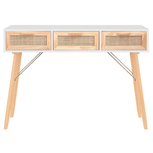 Mesa consola 105x30x75 cm pinho maciço e vime natural branco M 3