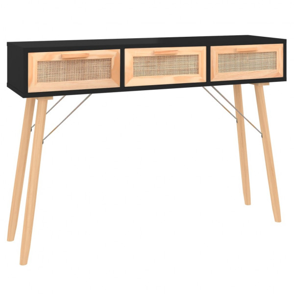 Mesa consola 105x30x75 cm pinho maciço e vime natural preto M 2