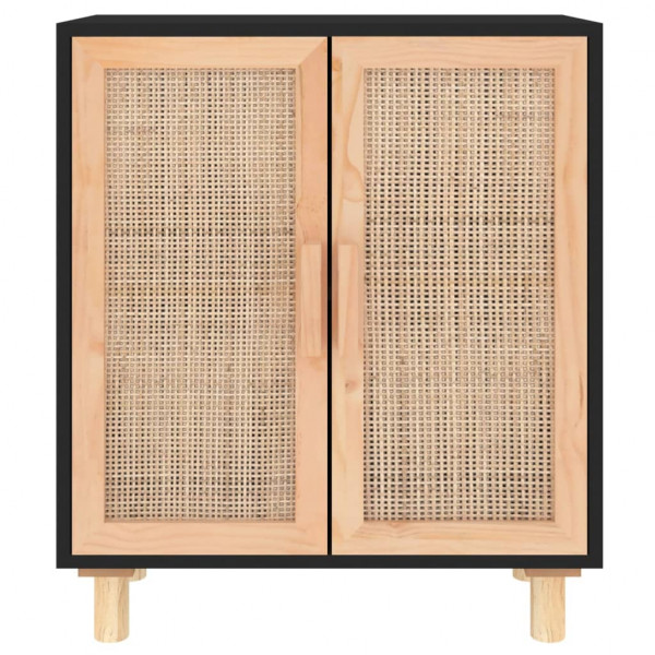 Aparador negro madera pino maciza y ratán natural 60x30x70 cm M 4