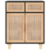 Aparador negro madera pino maciza y ratán natural 60x30x75 cm 4