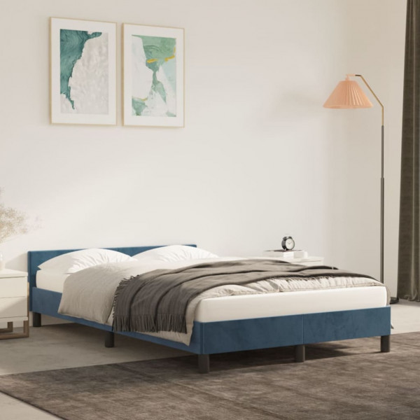 Estructura cama con cabecero terciopelo azul oscuro 120x200cm D