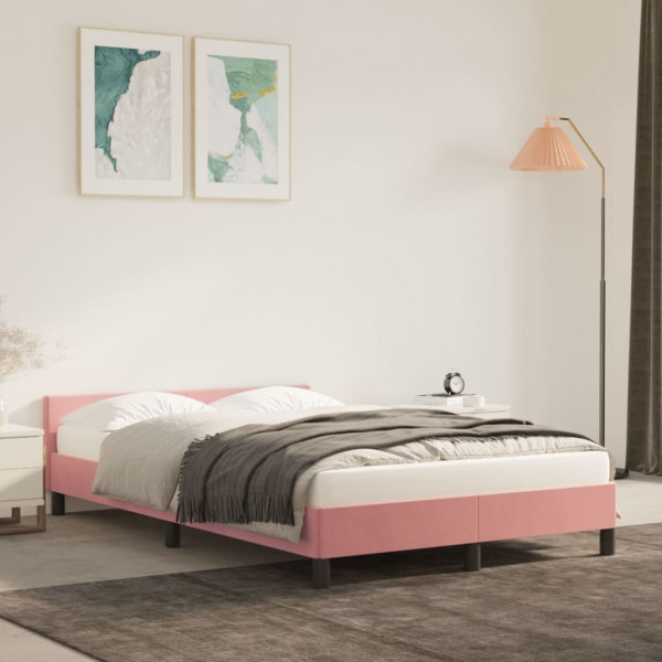 Estructura de cama con cabecero de terciopelo rosa 120x200 cm D