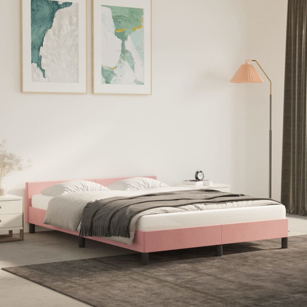 Estructura de cama con cabecero de terciopelo rosa 140x200 cm D