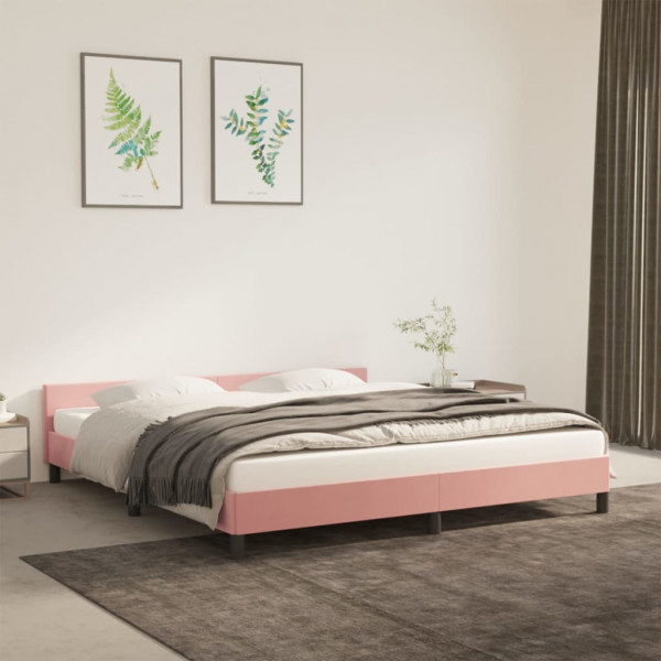 Estructura de cama con cabecero de terciopelo rosa 160x200 cm D