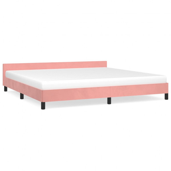 Estrutura cama c/ cabeceira sem colchão 200x200 cm veludo rosa M 2