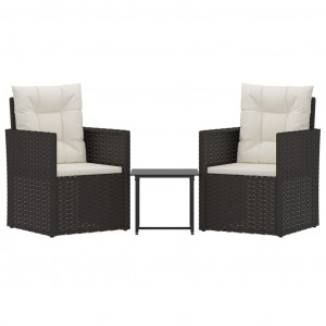 3 pcs conjunto lounge de exterior c/ almofadões vime PE preto H