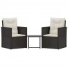 3 pcs conjunto lounge de exterior c/ almofadões vime PE preto 2