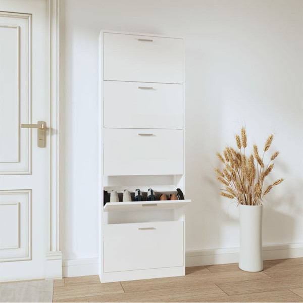 Mueble zapatero madera contrachapada blanco brillo 59x17x169 cm D