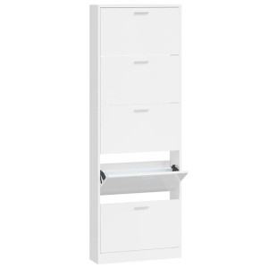 Mueble zapatero madera contrachapada blanco brillo 59x17x169 cm H