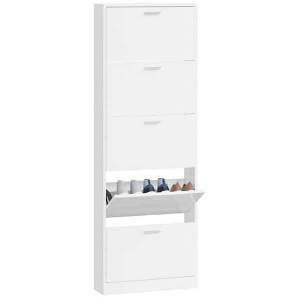 Mueble zapatero madera contrachapada blanco brillo 59x17x169 cm M 4