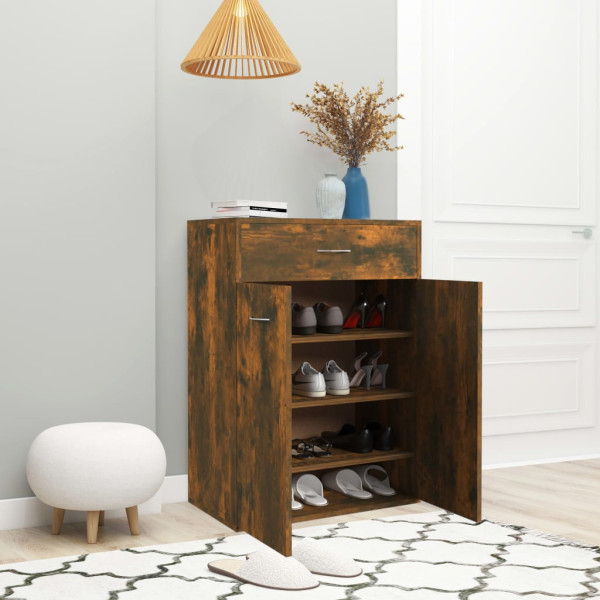 Mueble zapatero madera contrachapada roble ahumado 60x35x84 cm M 4