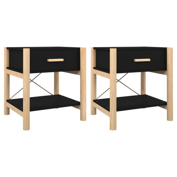 Mesitas de noche 2 uds madera contrachapada negro 42x38x45 cm D
