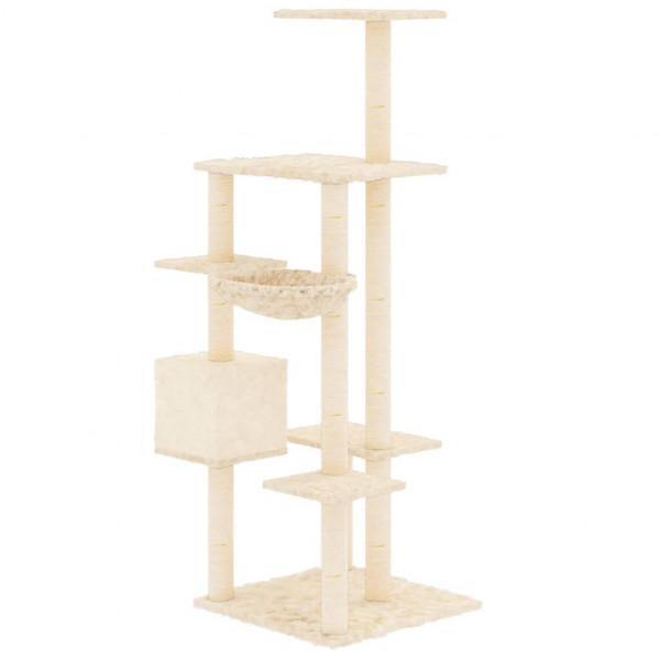 Rascador para gatos con postes de sisal color crema 142 cm M 5