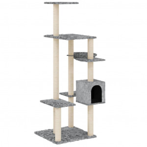 Árvore p/ gatos c/ postes arranhadores sisal 142 cm cinza-claro H
